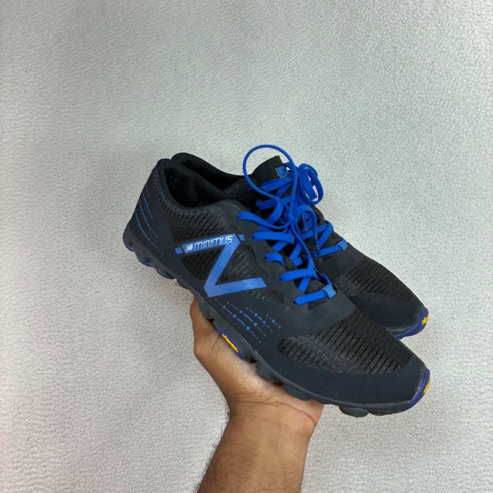New Balance Minimus MT00BK Running Shoes Men 9 Black Blue Vibram Trail Barefoot